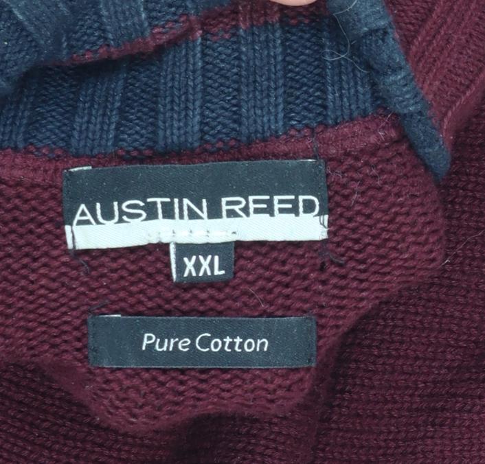 Mens UK Size 2XL Austin Reed Red Henley Jumper