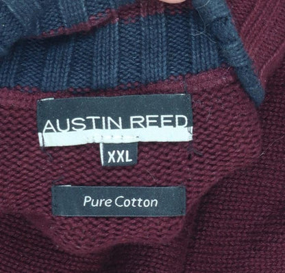 Mens UK Size 2XL Austin Reed Red Henley Jumper