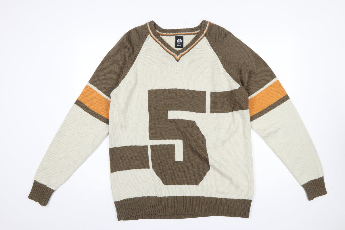 Mens UK Size L US40 Beige Pullover Jumper
