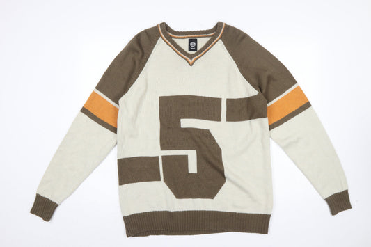 Mens UK Size L US40 Beige Pullover Jumper