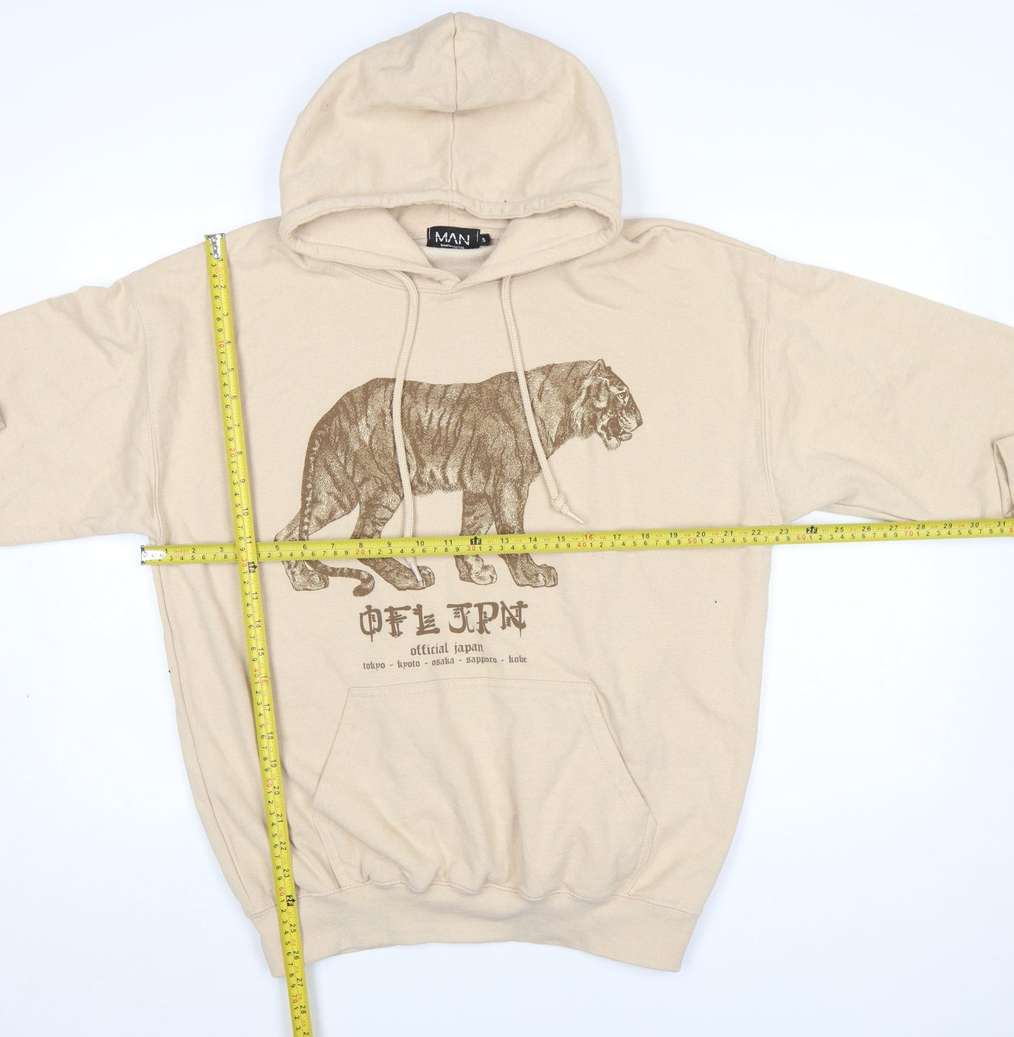Mens UK Size S boohooMAN Beige Pullover Hoodie