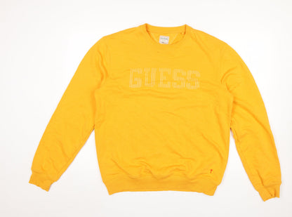 Mens UK Size L GUESS Yellow Pullover Sweatshirt