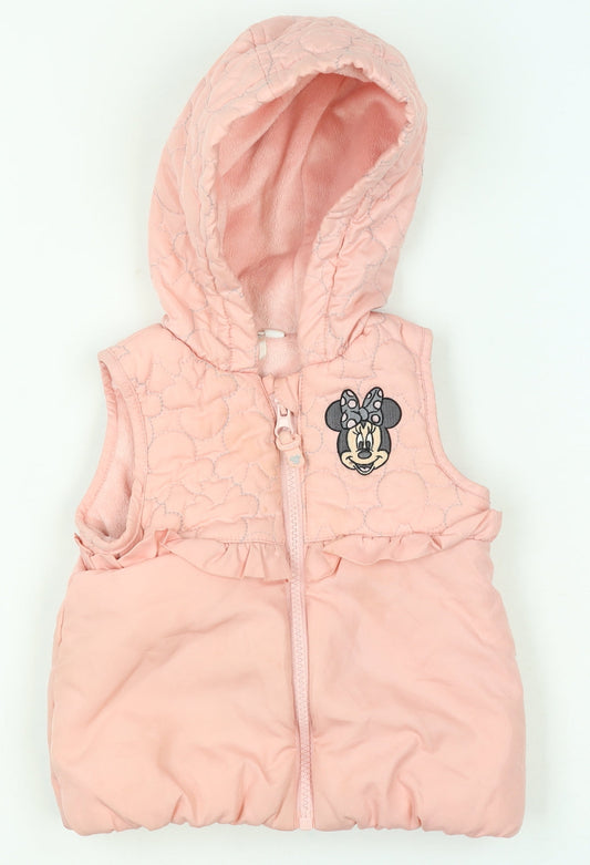 Disney Baby Pink Minnie Mouse Hooded Padded Gilet Jacket 6-9 Months