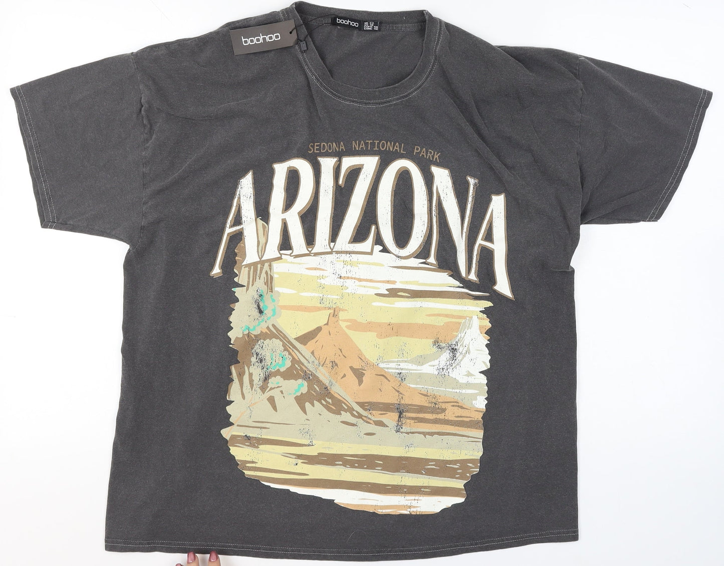 Boohoo Women's Black Arizona Graphic Cotton T-Shirt Size 22