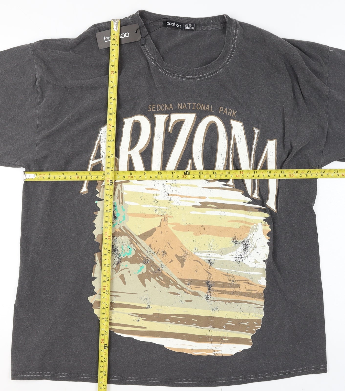 Boohoo Women's Black Arizona Graphic Cotton T-Shirt Size 22