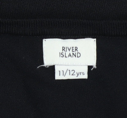 Girls UK Size 11-12 Years River Island Black Cropped T-Shirt