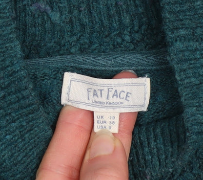 Womens UK Size 10 Fat Face Green Pullover Jumper
