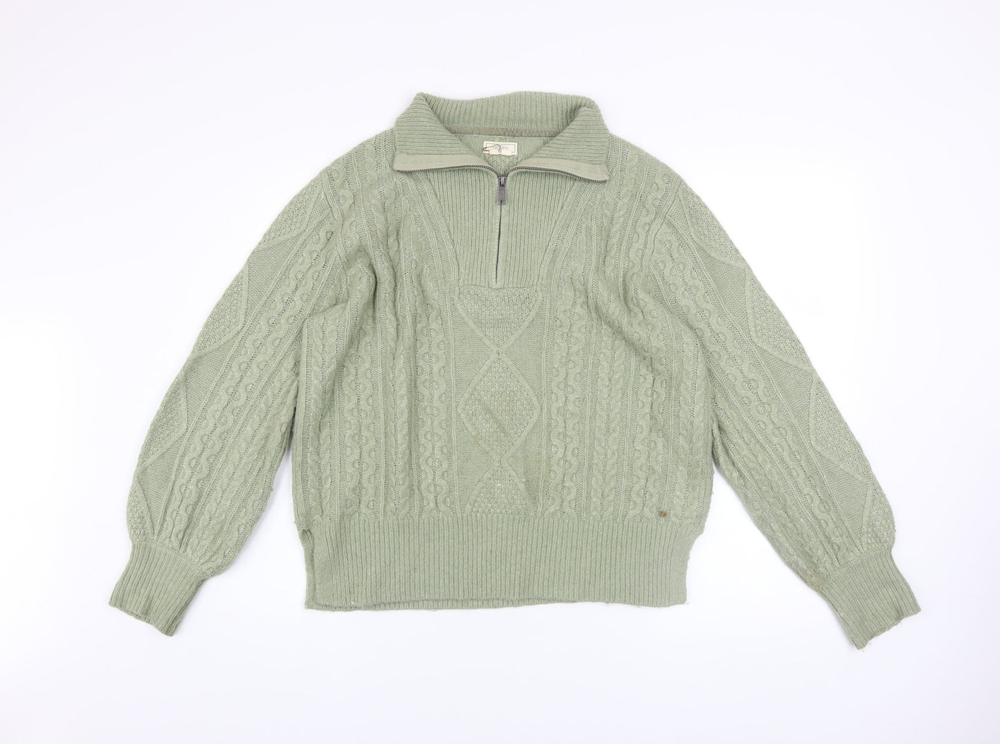 Womens UK Size 12 Fat Face Green 1/4 Zip Jumper
