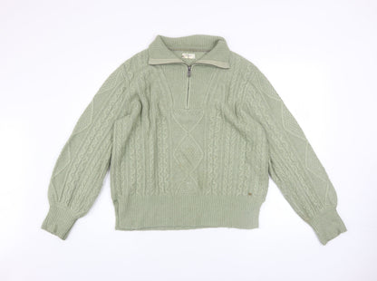Womens UK Size 12 Fat Face Green 1/4 Zip Jumper