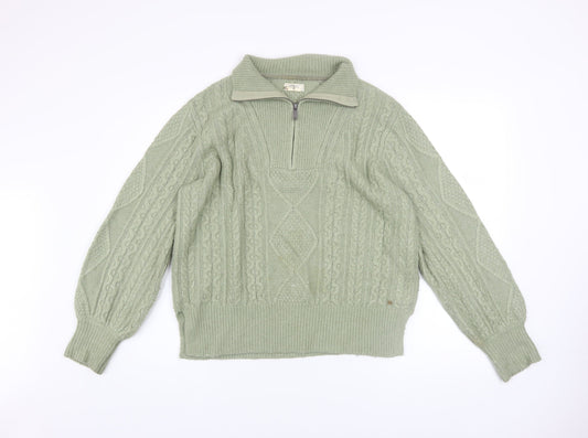 Womens UK Size 12 Fat Face Green 1/4 Zip Jumper