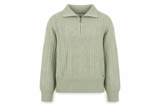 FatFace Women’s Green Cable-Knit 1/4 Zip Jumper Size 12