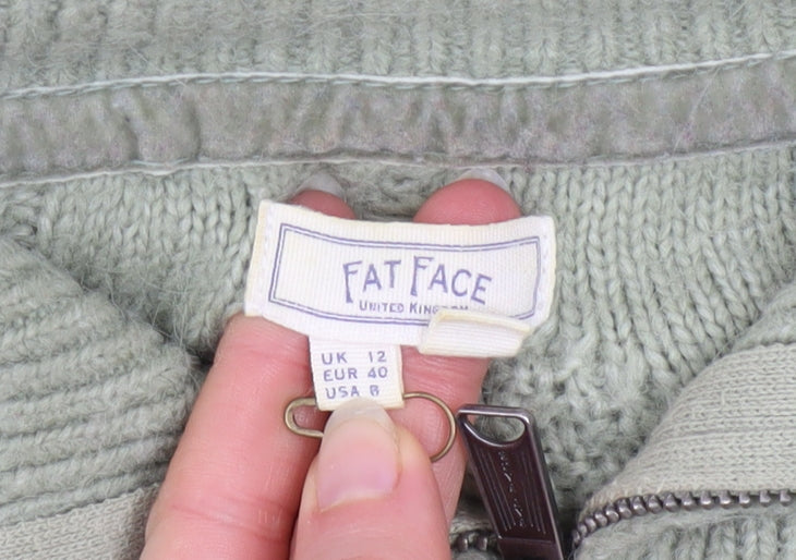 Womens UK Size 12 Fat Face Green 1/4 Zip Jumper