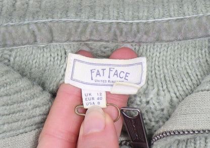 Womens UK Size 12 Fat Face Green 1/4 Zip Jumper