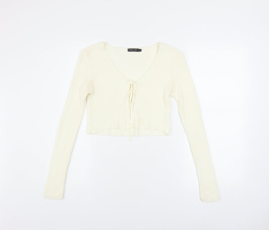 Womens UK Size S Nasty Gal Ivory Cropped Blouse