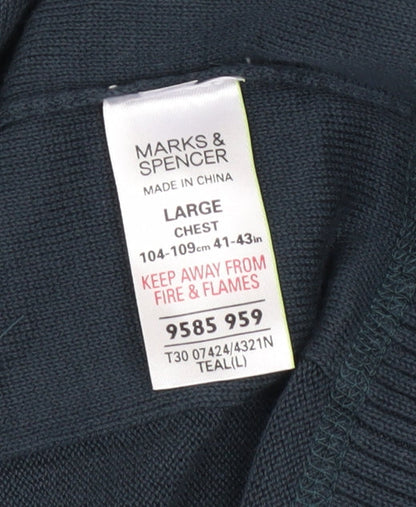 Mens UK Size L Marks and Spencer Blue Henley Jumper