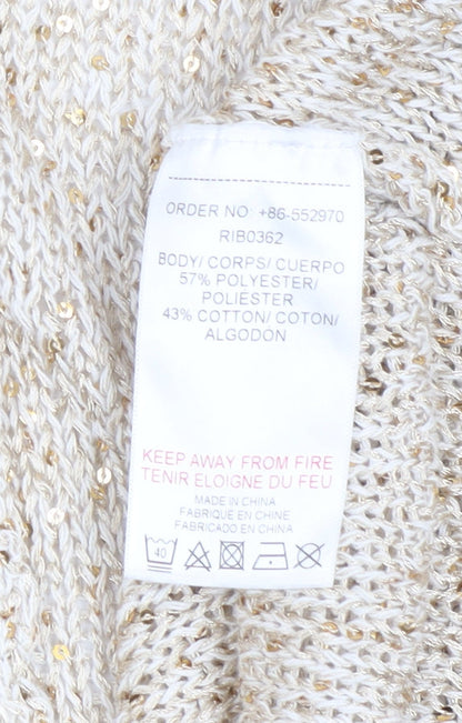 Womens UK Size 10 Ribbon Beige Cardigan Jumper