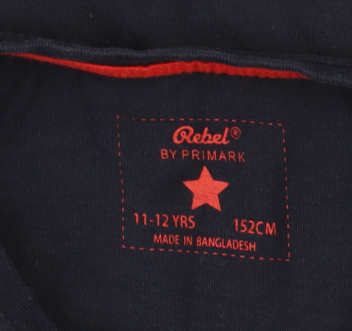 Boys UK Size 11-12 Years Rebel by Primark Blue Basic T-Shirt