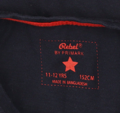 Boys UK Size 11-12 Years Rebel by Primark Blue Basic T-Shirt