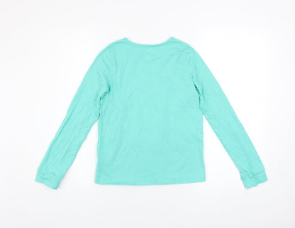 Lands' End Girls Green Sequin Cat Long Sleeve Cotton T-Shirt Size 10-12 Years