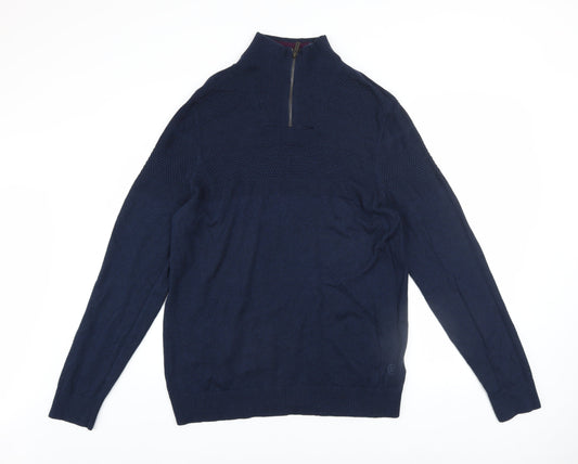 Mens UK Size L Fat Face Blue 1/2 Zip Jumper