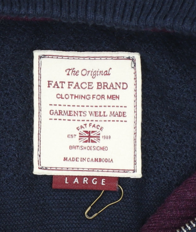 Mens UK Size L Fat Face Blue 1/2 Zip Jumper