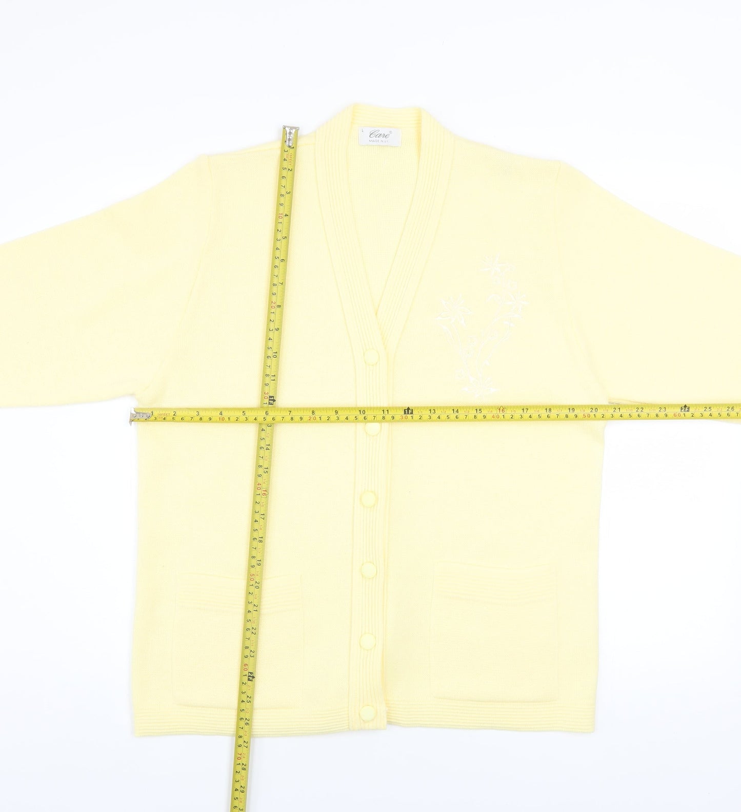 Womens UK Size L Care Yellow Cardigan Jumper