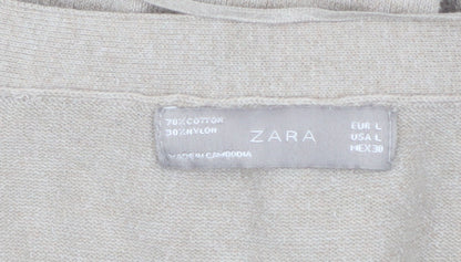 Womens UK Size 14 Zara Beige Cardigan Jumper