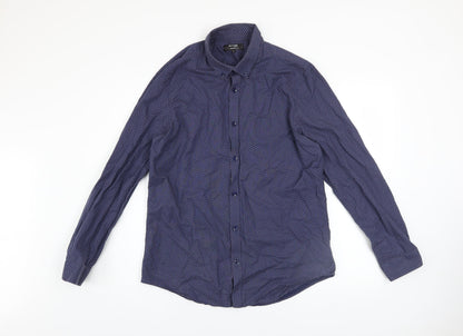 Dunnes Stores Men’s Blue Slim Fit Geometric Long Sleeve Shirt L