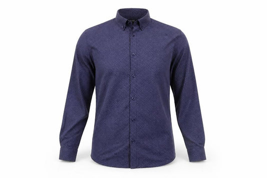 Front view of Dunnes Men’s Blue Slim Fit Geometric Long Sleeve Shirt L