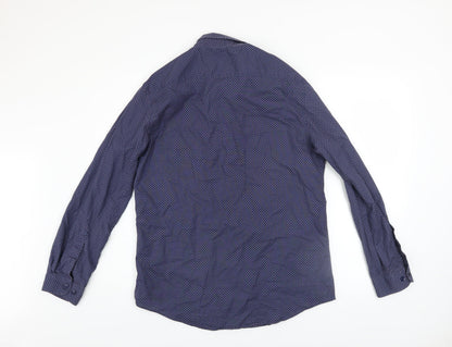 Dunnes Stores Men’s Blue Slim Fit Geometric Long Sleeve Shirt L