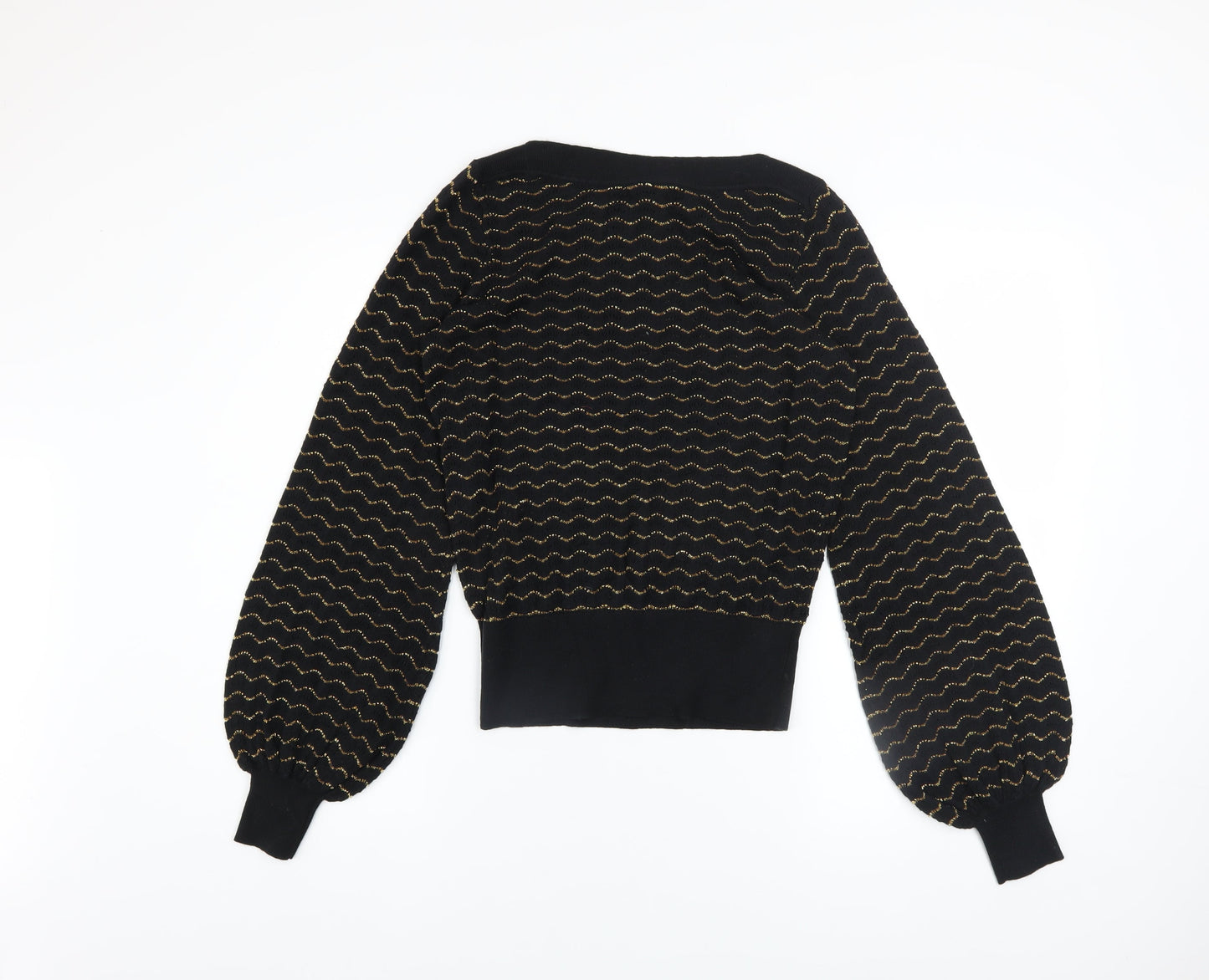 King Louie Women's Black XS Cropped Knit Blouse with Balloon Sleeves