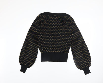 King Louie Women's Black XS Cropped Knit Blouse with Balloon Sleeves