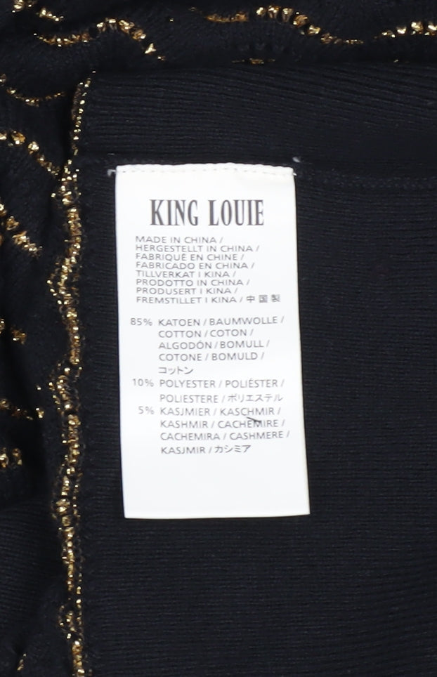 King Louie Women's Black XS Cropped Knit Blouse with Balloon Sleeves