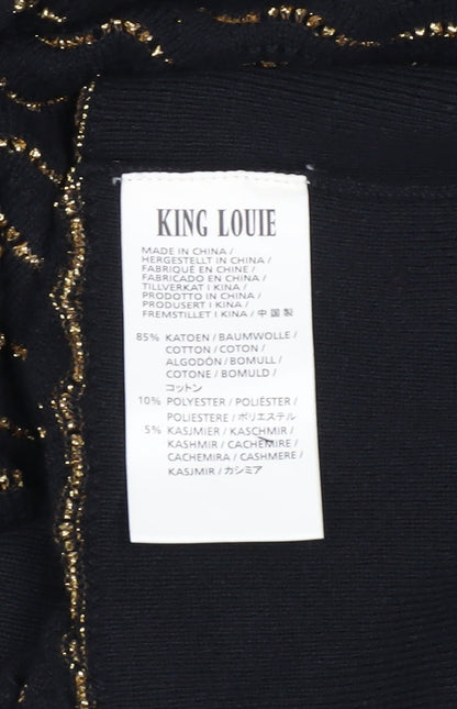 King Louie Women's Black XS Cropped Knit Blouse with Balloon Sleeves