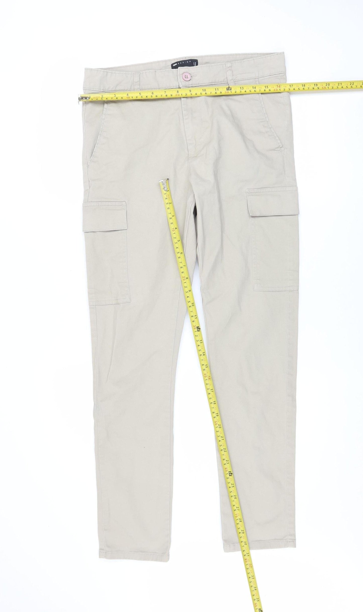 Mens UK Size M ASOS DESIGN Slim Fit Cargo Beige Trousers