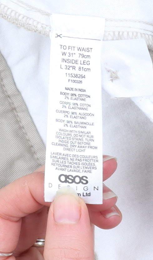 Mens UK Size M ASOS DESIGN Slim Fit Cargo Beige Trousers