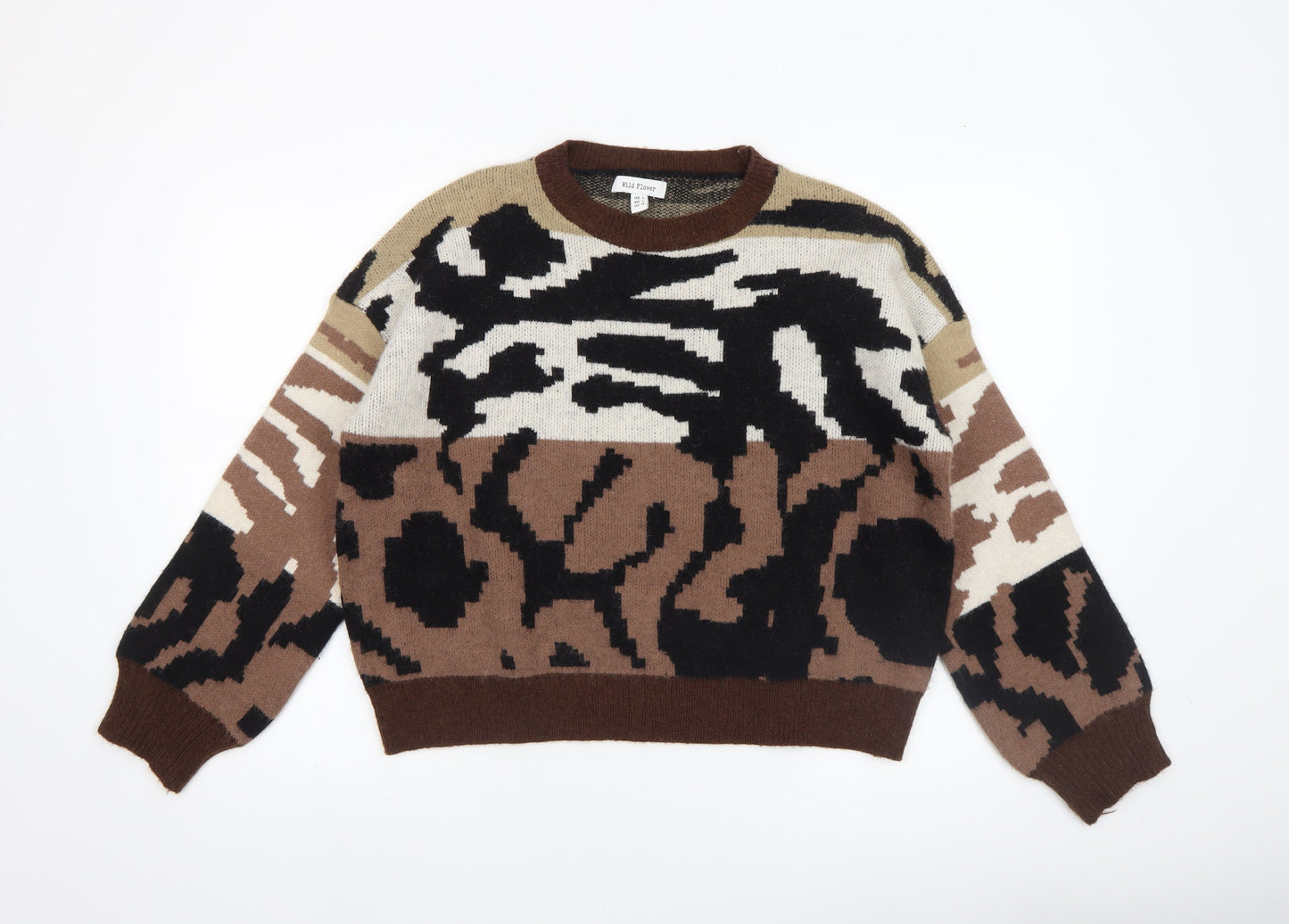 Womens UK Size L Wild Flower Brown Pullover Jumper