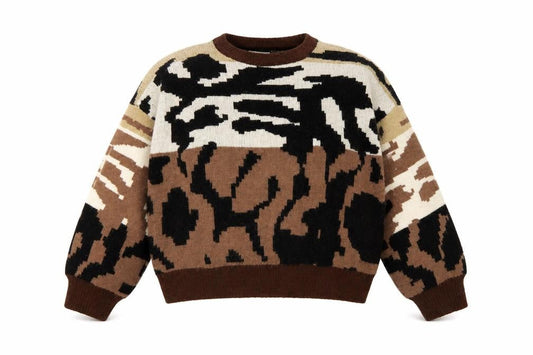 Womens UK Size L Wild Flower Brown Pullover Jumper