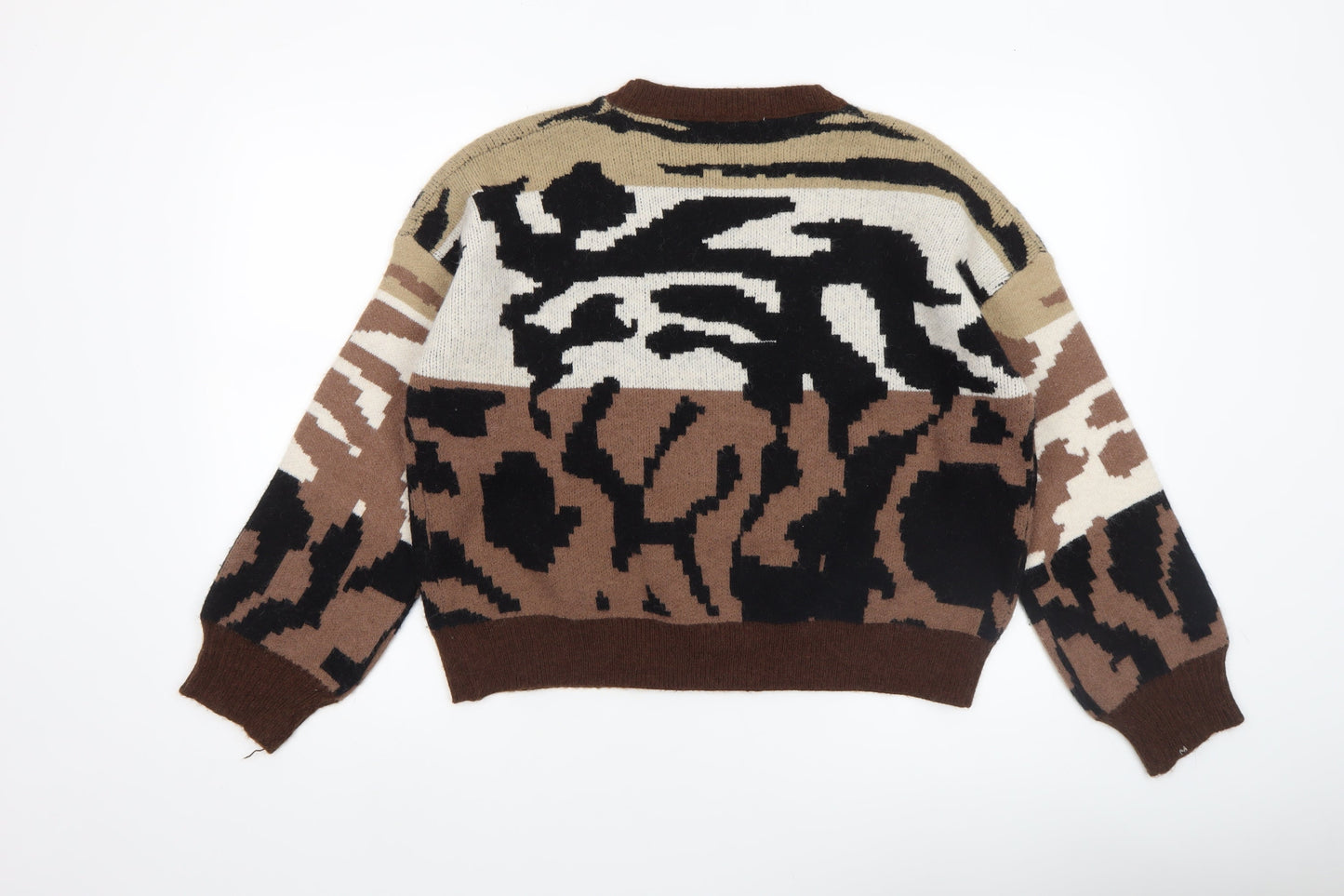 Womens UK Size L Wild Flower Brown Pullover Jumper