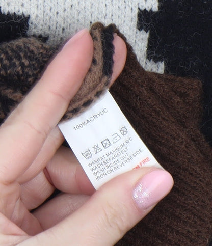 Womens UK Size L Wild Flower Brown Pullover Jumper