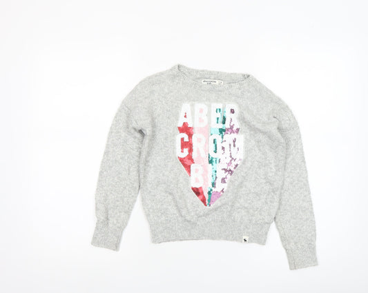 Girls UK Size 7-8 Years Abercrombie Grey Pullover Jumper