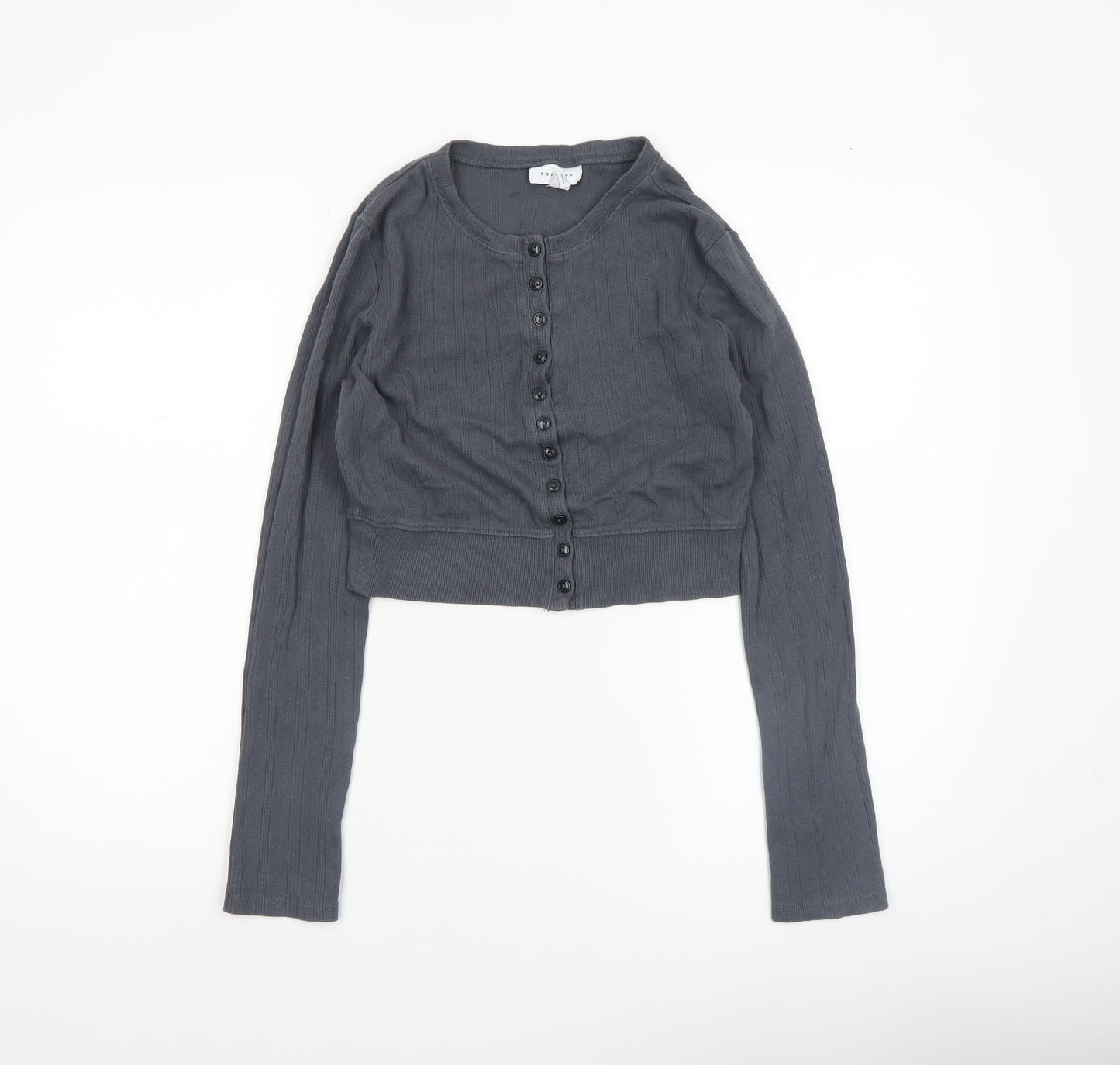 Womens UK Size S Topshop Grey Cropped Button-Up