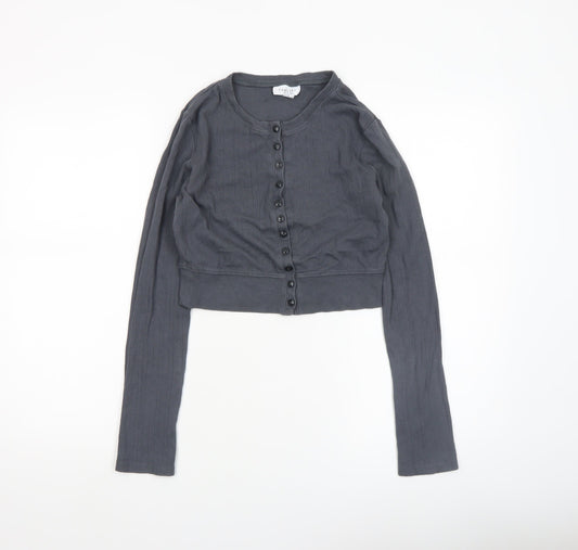Womens UK Size S Topshop Grey Cropped Button-Up