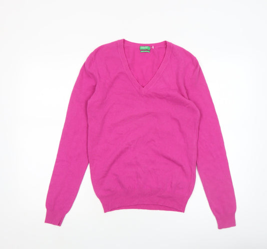 United Colors of Benetton Women’s Pink V-Neck Merino Wool Jumper Size S