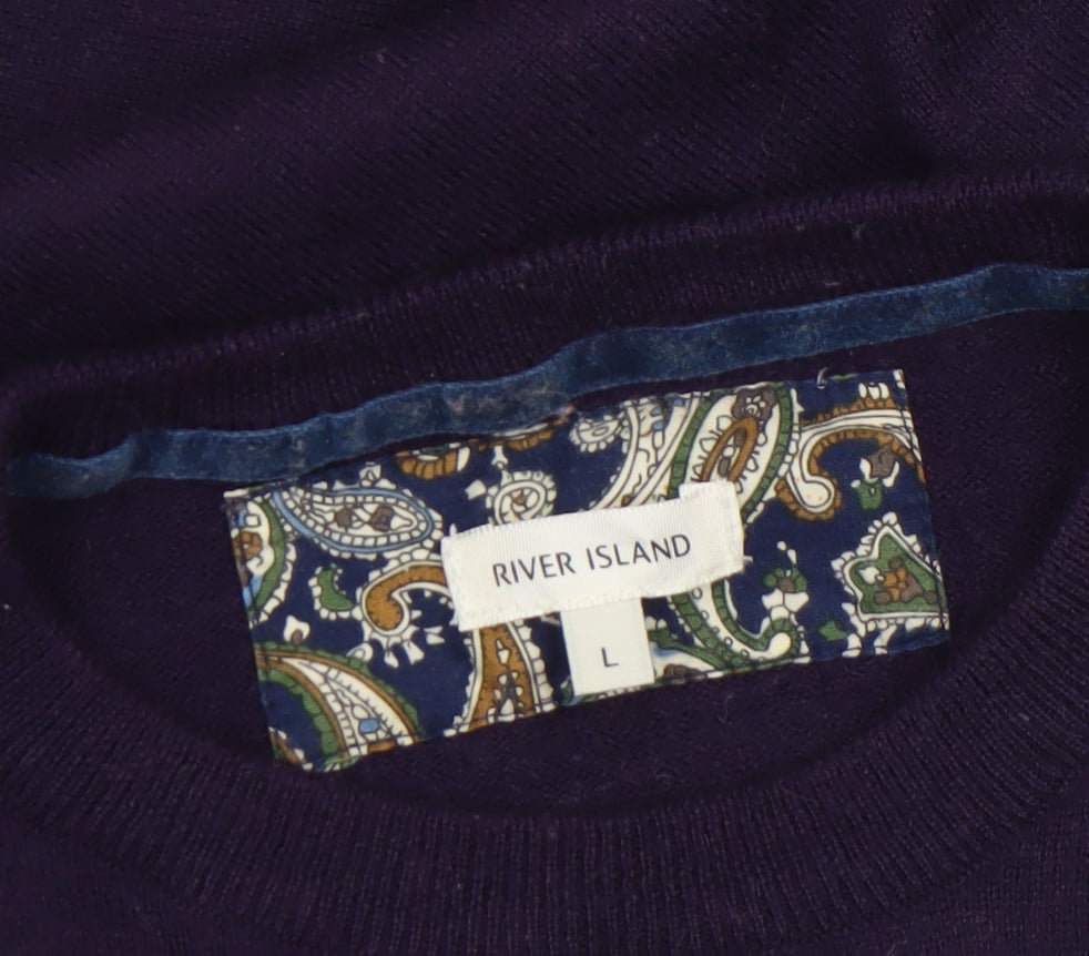 Mens UK Size L River Island Purple Pullover Jumper