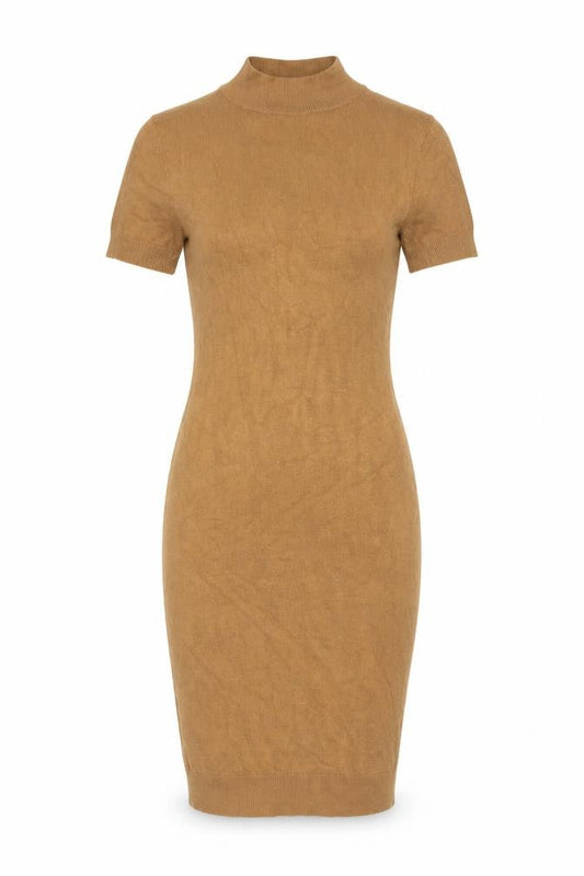 Front view of French Connection Women’s Brown Knit Bodycon High Neck Dress, size UK 8