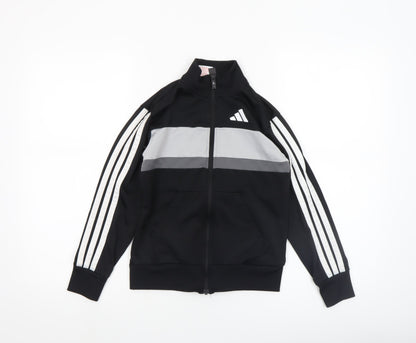 Adidas Boys Black Track Jacket 10-11 Years Full Zip Colourblock Activewear