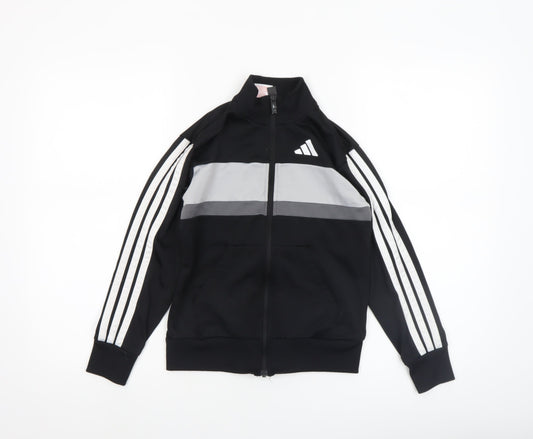 Adidas Boys Black Track Jacket 10-11 Years Full Zip Colourblock Activewear