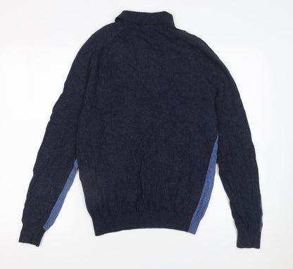Reiss Men's Blue Long Sleeve 1/4 Zip Knit Polo Shirt Size S