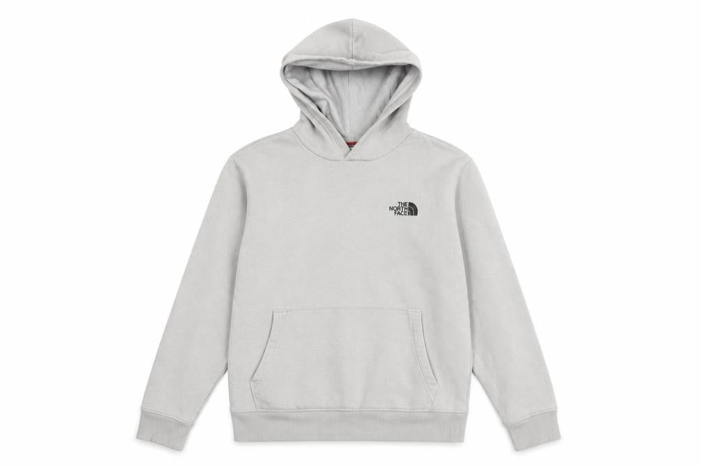 Front view of The North Face boys’ grey pullover hoodie l hooded fleece sweatshirt